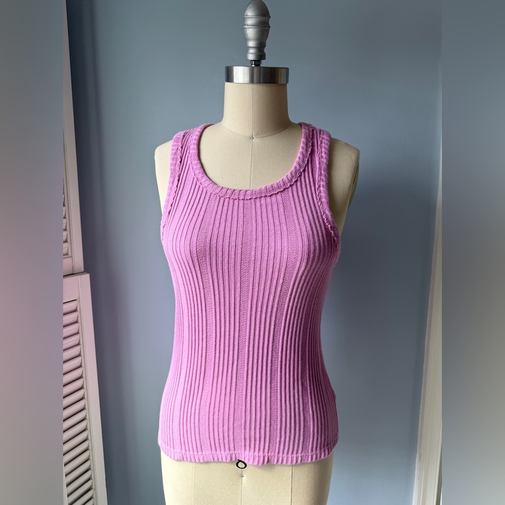 By Anthropologie Women's Pink Ribbed Tank Top